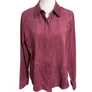 Studio 1940 Faux Suede Button Up Shirt China Rose Pink